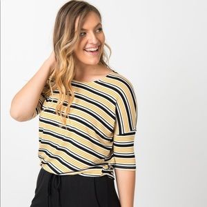 Dolman Top Mustard/black/Cream Stripe